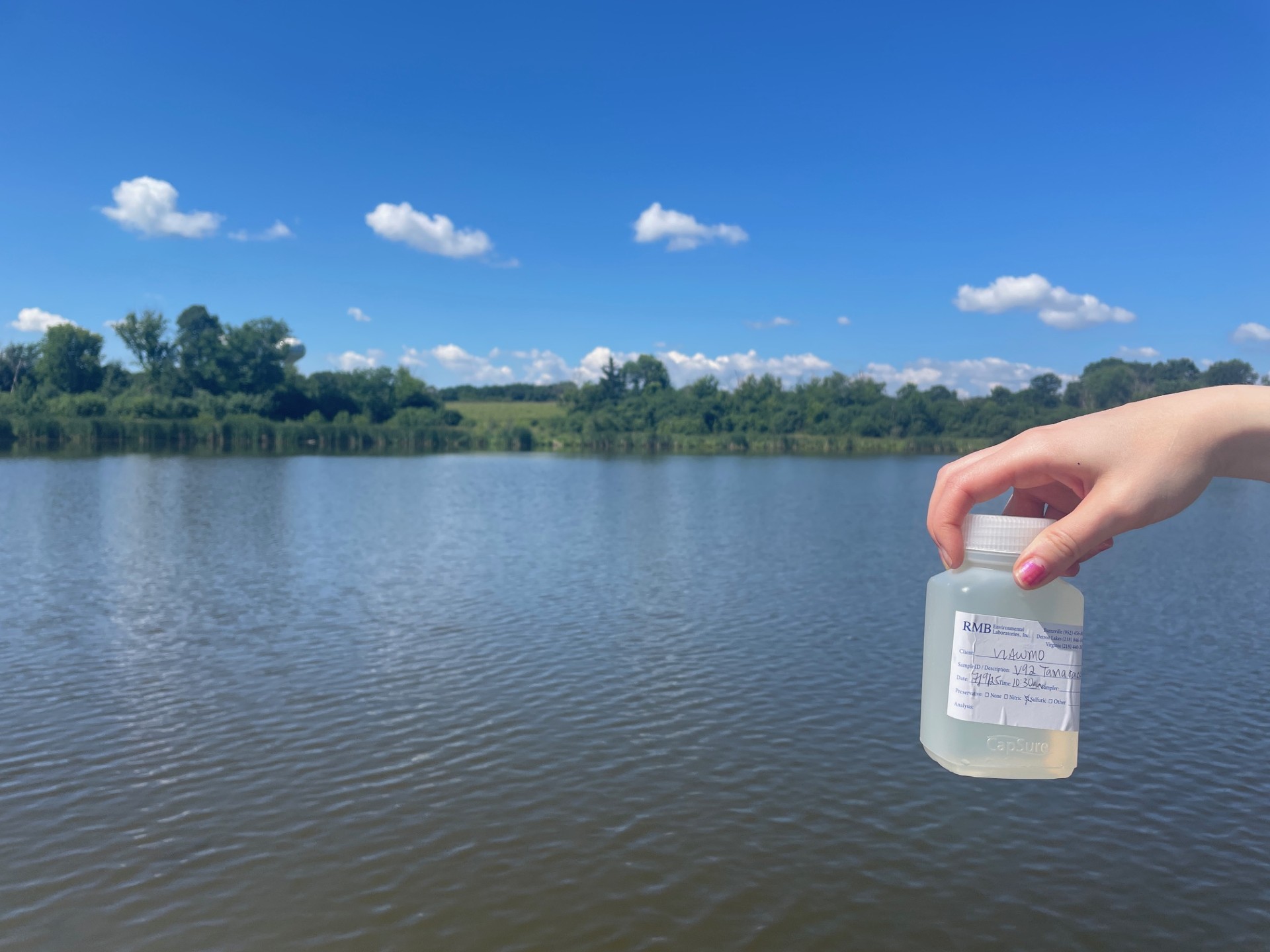 Image slide of Water quality monitoring continues on Tamarack Lake.