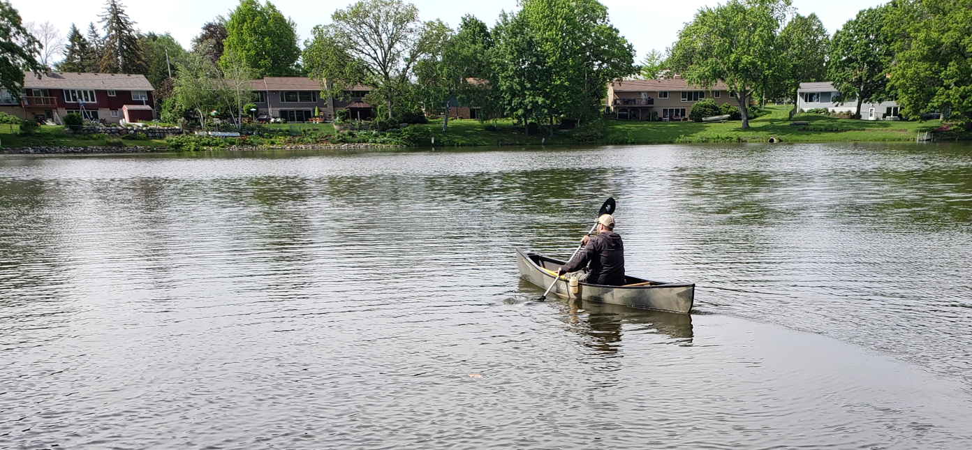 Image slide of Water quality monitoring on Oak Knoll Pond/Wood Lake, summer 2024.